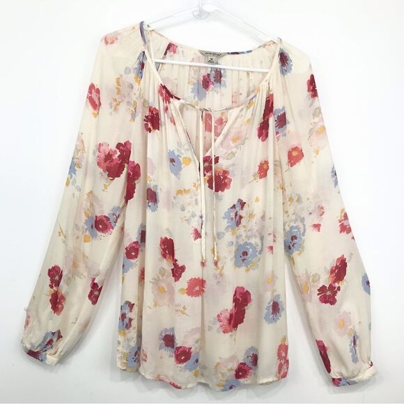 Lucky Brand Major Floral Cream Boho Peasant Festival Blouse - Picture 4 of 16